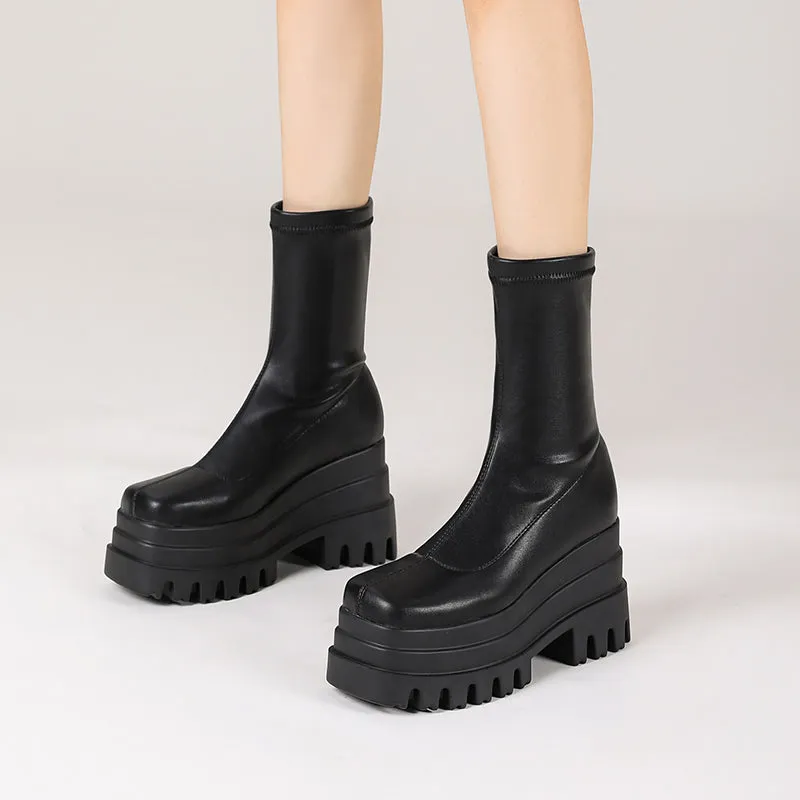 Nancy Black Platform Sock Boots