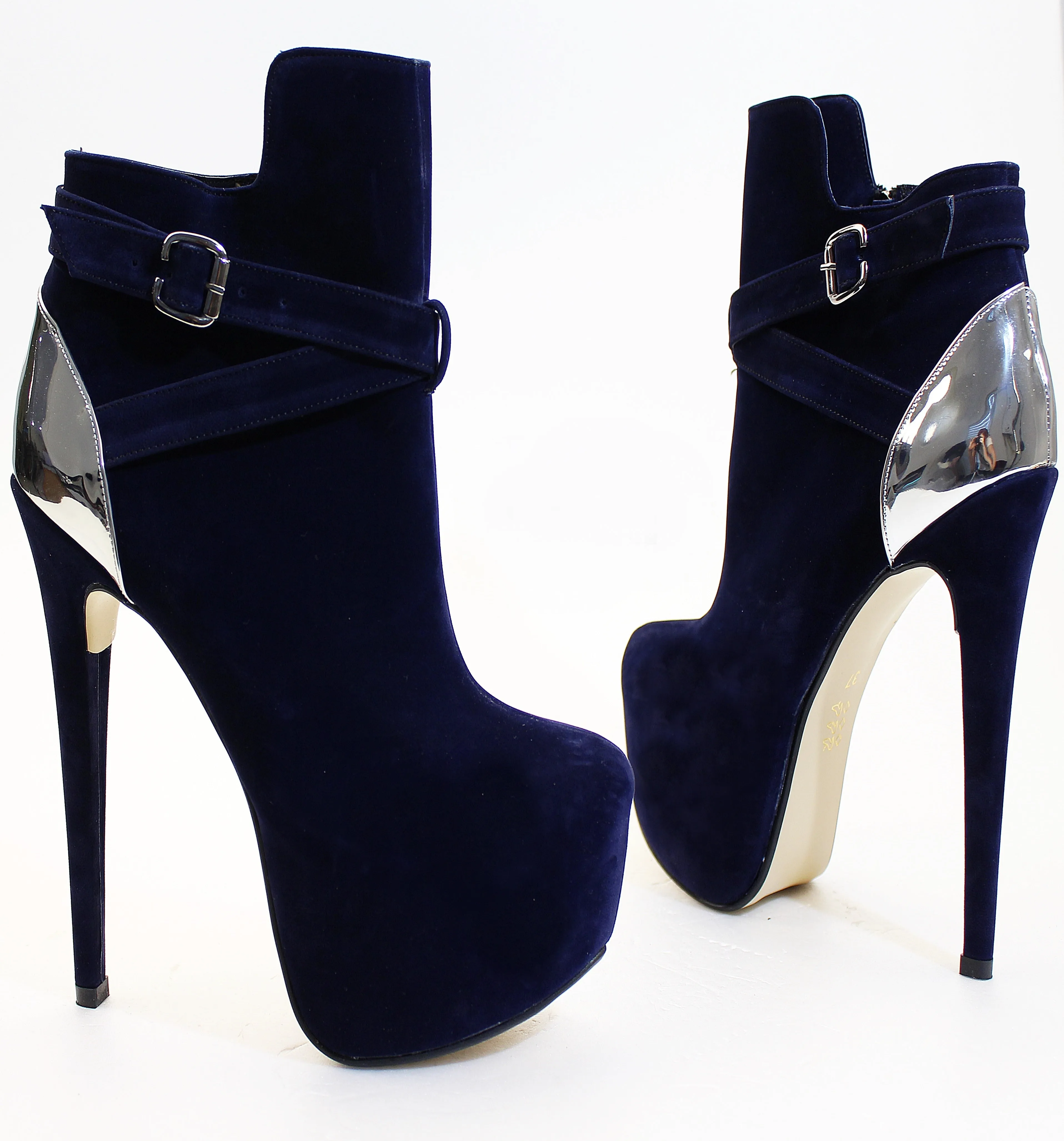 Navy Blue Golden Platform Booties