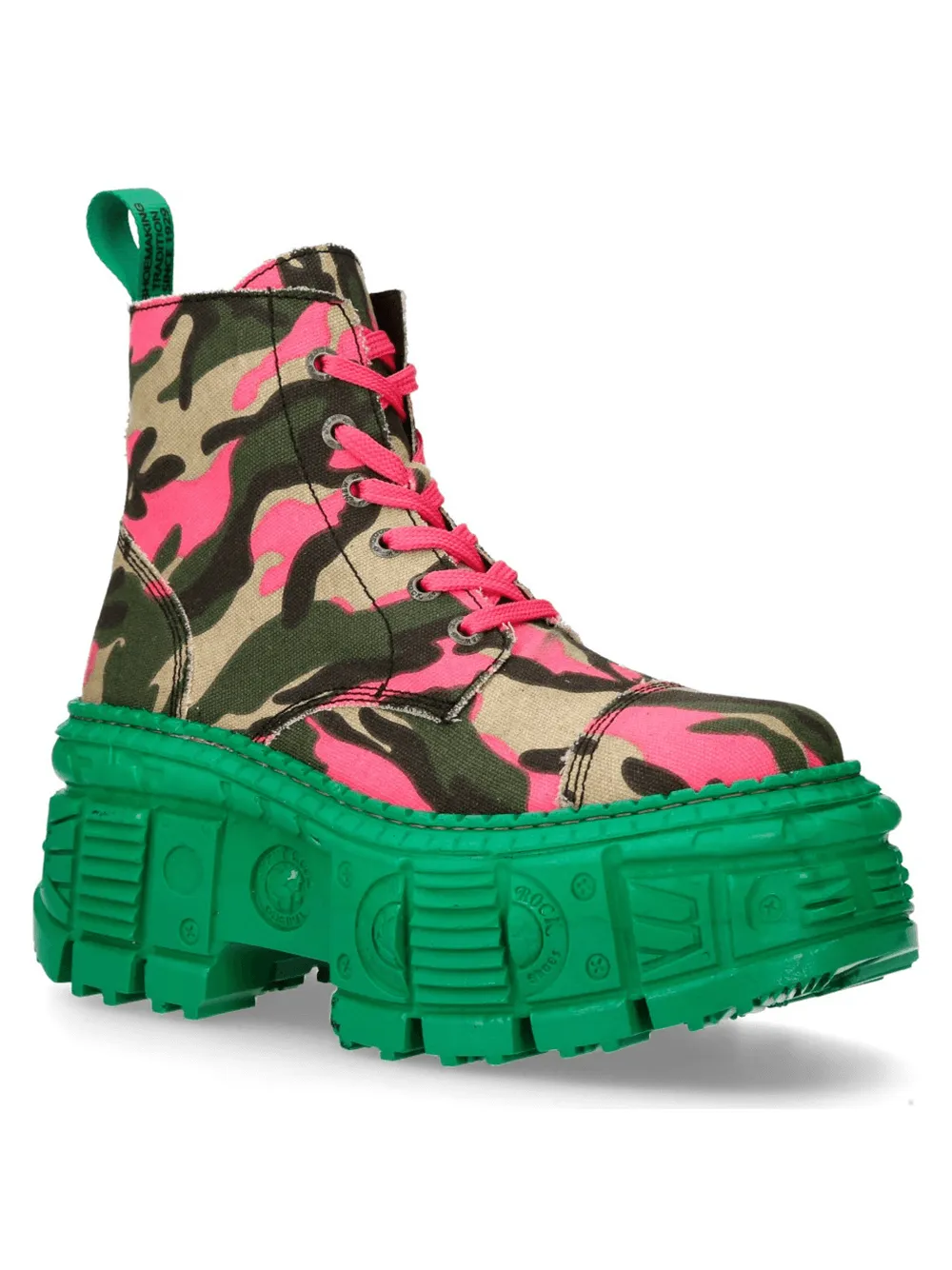 NEW ROCK Bold Punk and Rock Ankle Boots with Green Sole