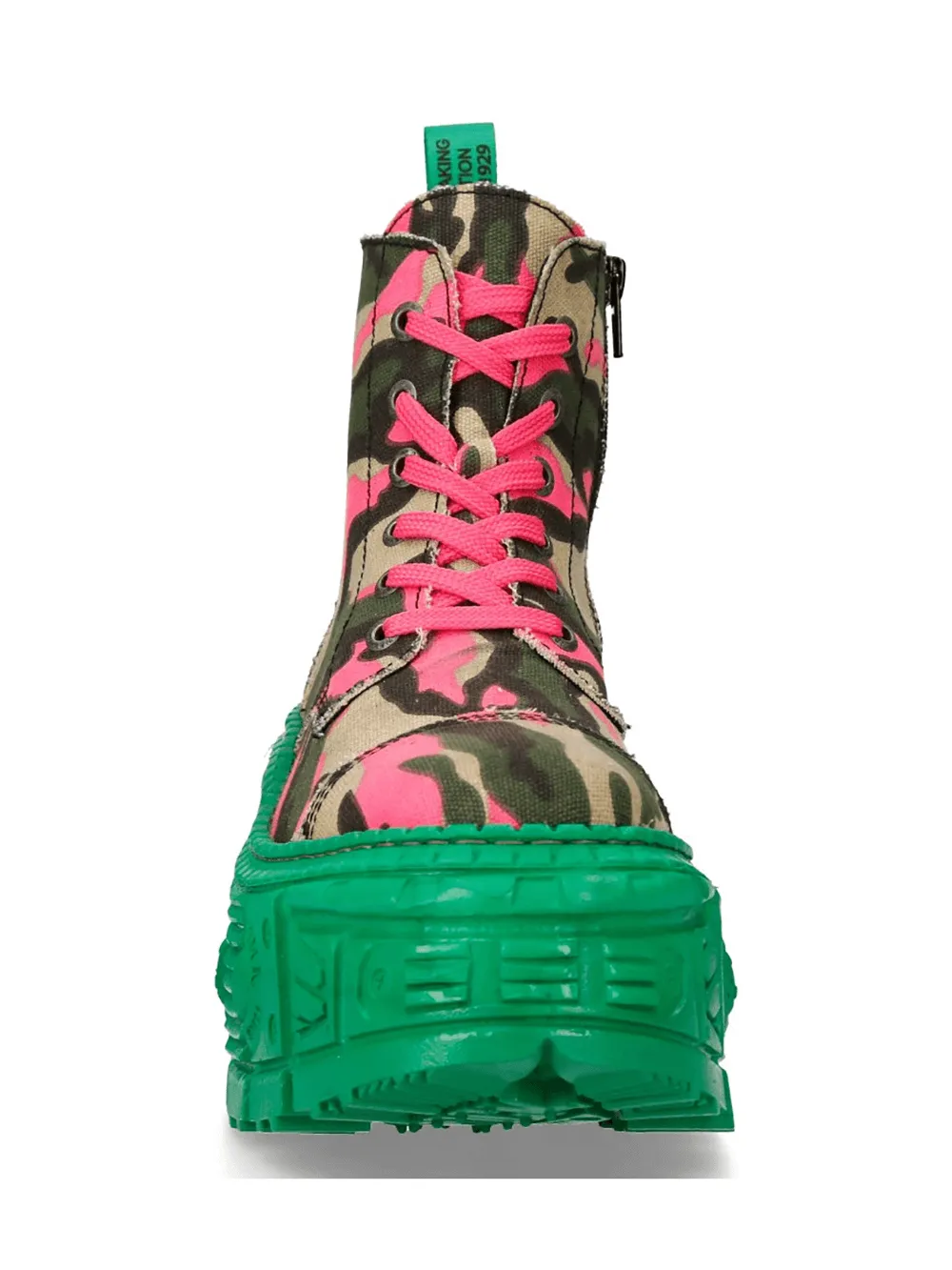 NEW ROCK Bold Punk and Rock Ankle Boots with Green Sole