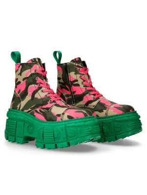 NEW ROCK Bold Punk and Rock Ankle Boots with Green Sole