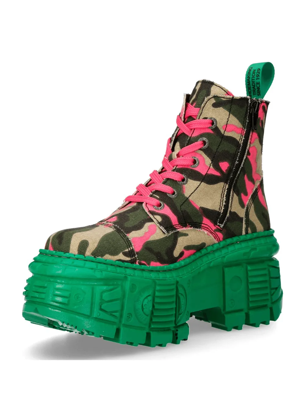 NEW ROCK Bold Punk and Rock Ankle Boots with Green Sole