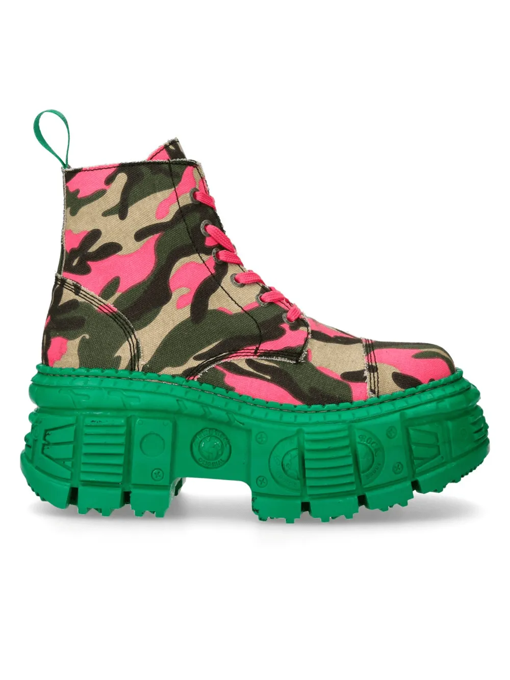 NEW ROCK Bold Punk and Rock Ankle Boots with Green Sole