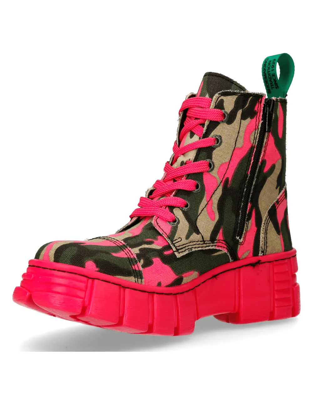 NEW ROCK Camo Ankle Boots with Pink Sole and Laces