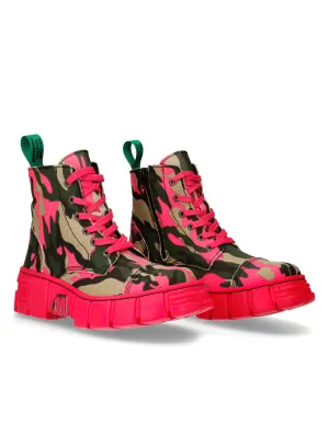 NEW ROCK Camo Ankle Boots with Pink Sole and Laces