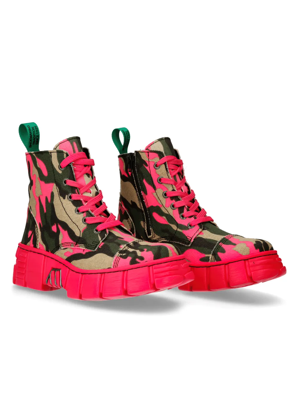 NEW ROCK Camo Ankle Boots with Pink Sole and Laces