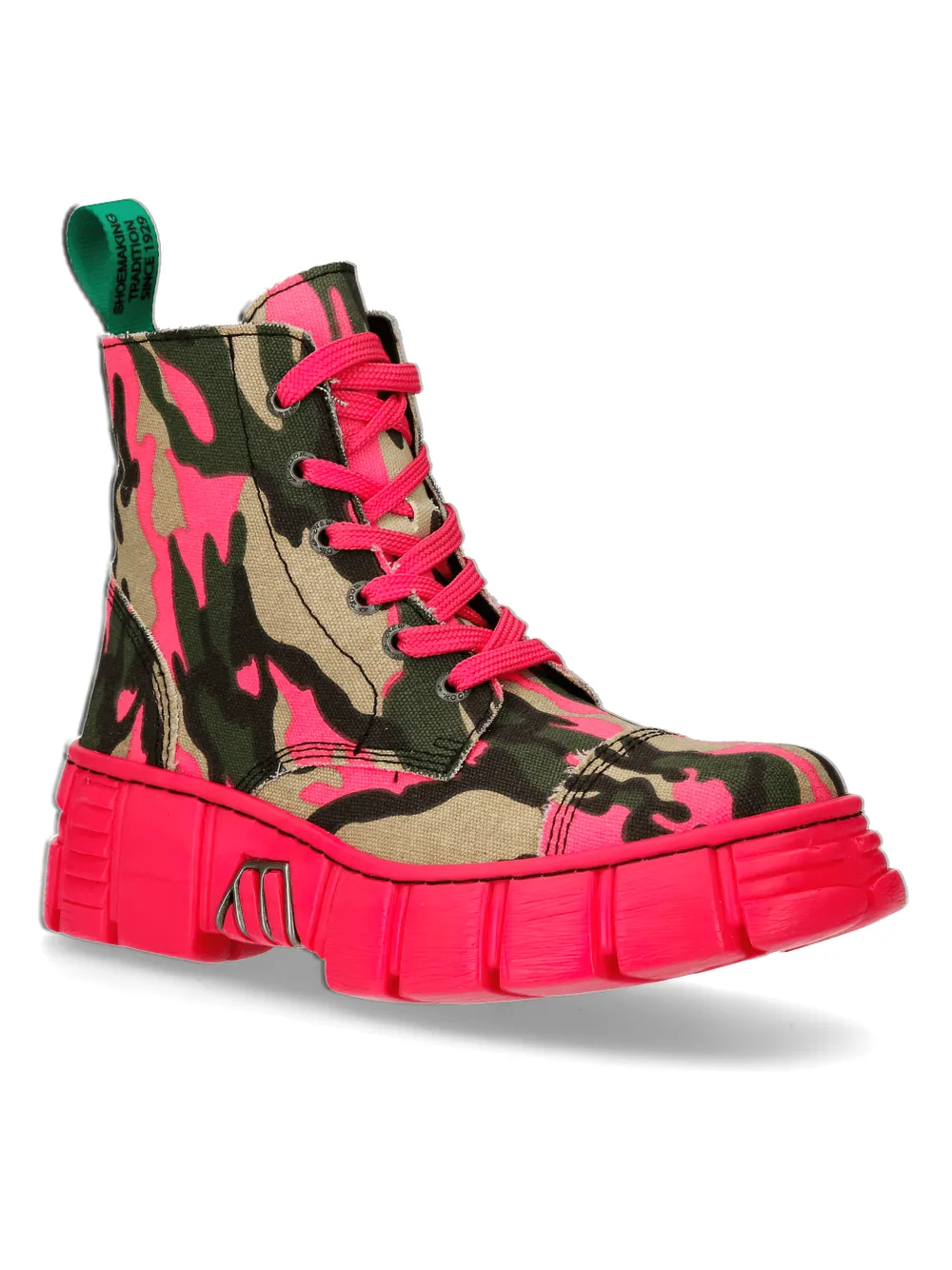 NEW ROCK Camo Ankle Boots with Pink Sole and Laces