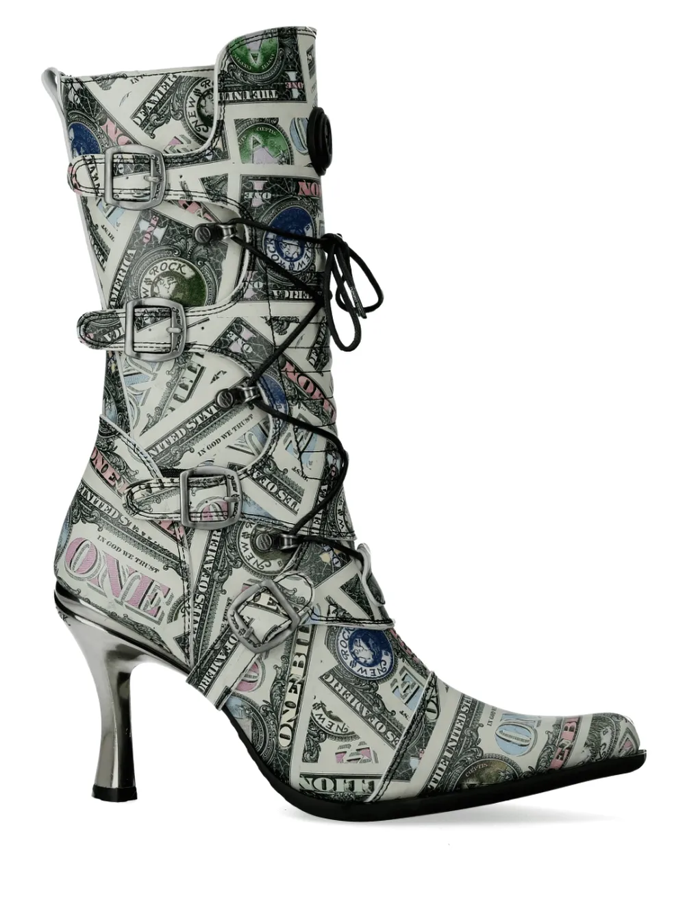 NEW ROCK Currency Print High Heel Lace-up Boots