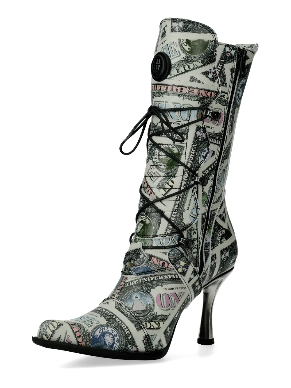 NEW ROCK Currency Print High Heel Lace-up Boots