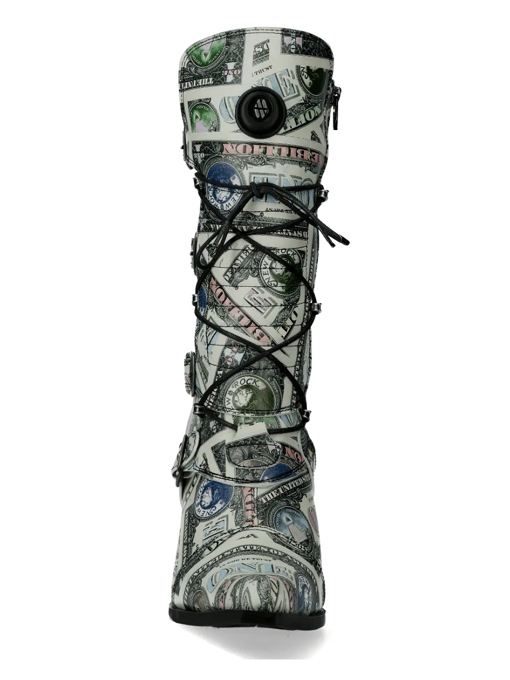 NEW ROCK Currency Print High Heel Lace-up Boots