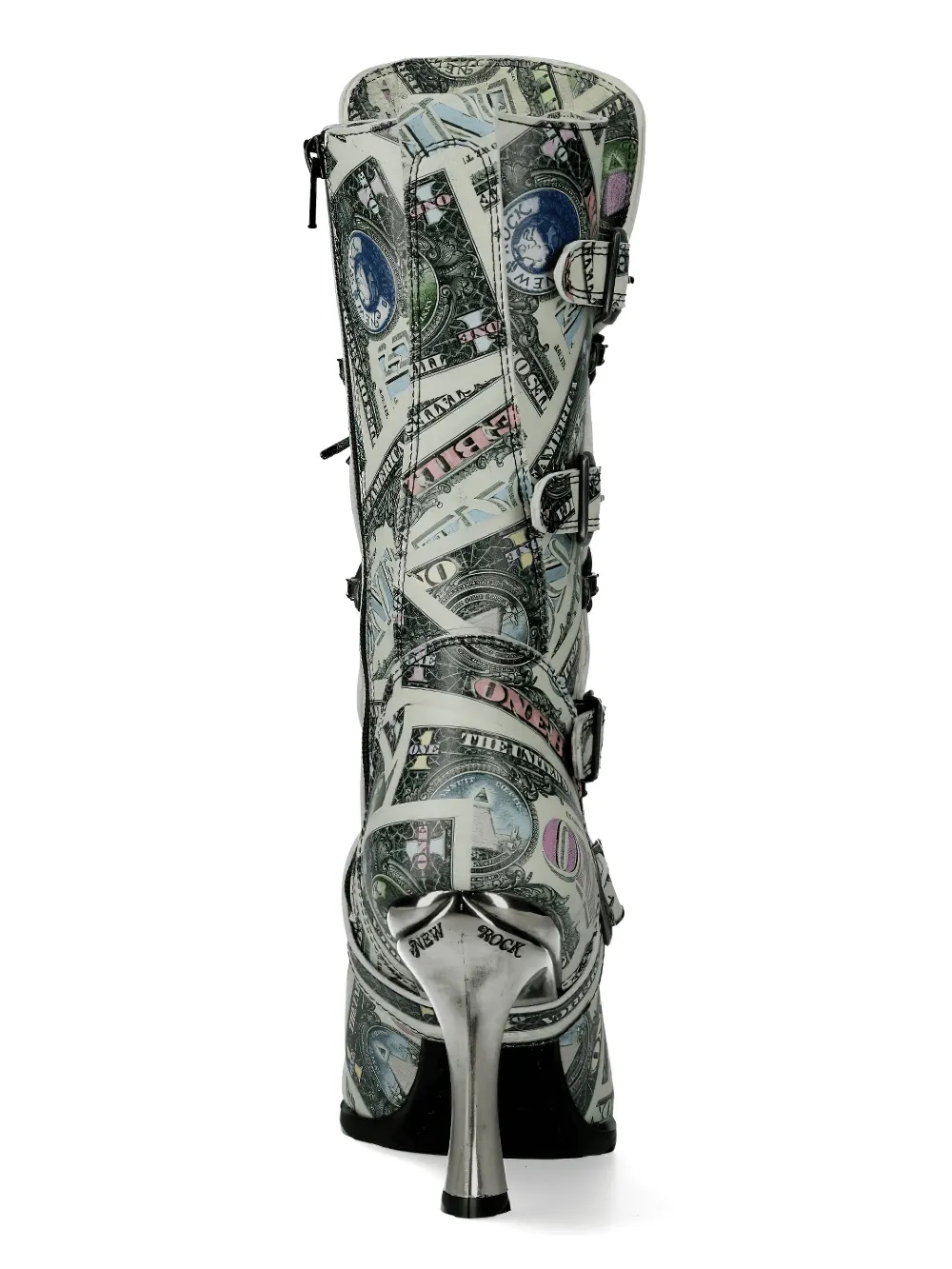 NEW ROCK Currency Print High Heel Lace-up Boots