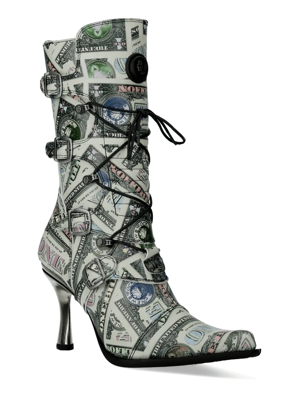 NEW ROCK Currency Print High Heel Lace-up Boots