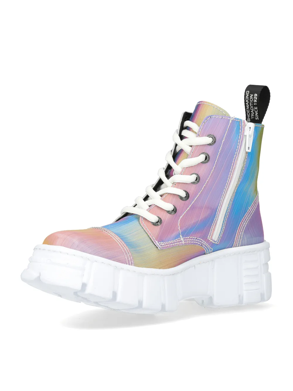 NEW ROCK Iridescent Rainbow Ankle Boots with Laces