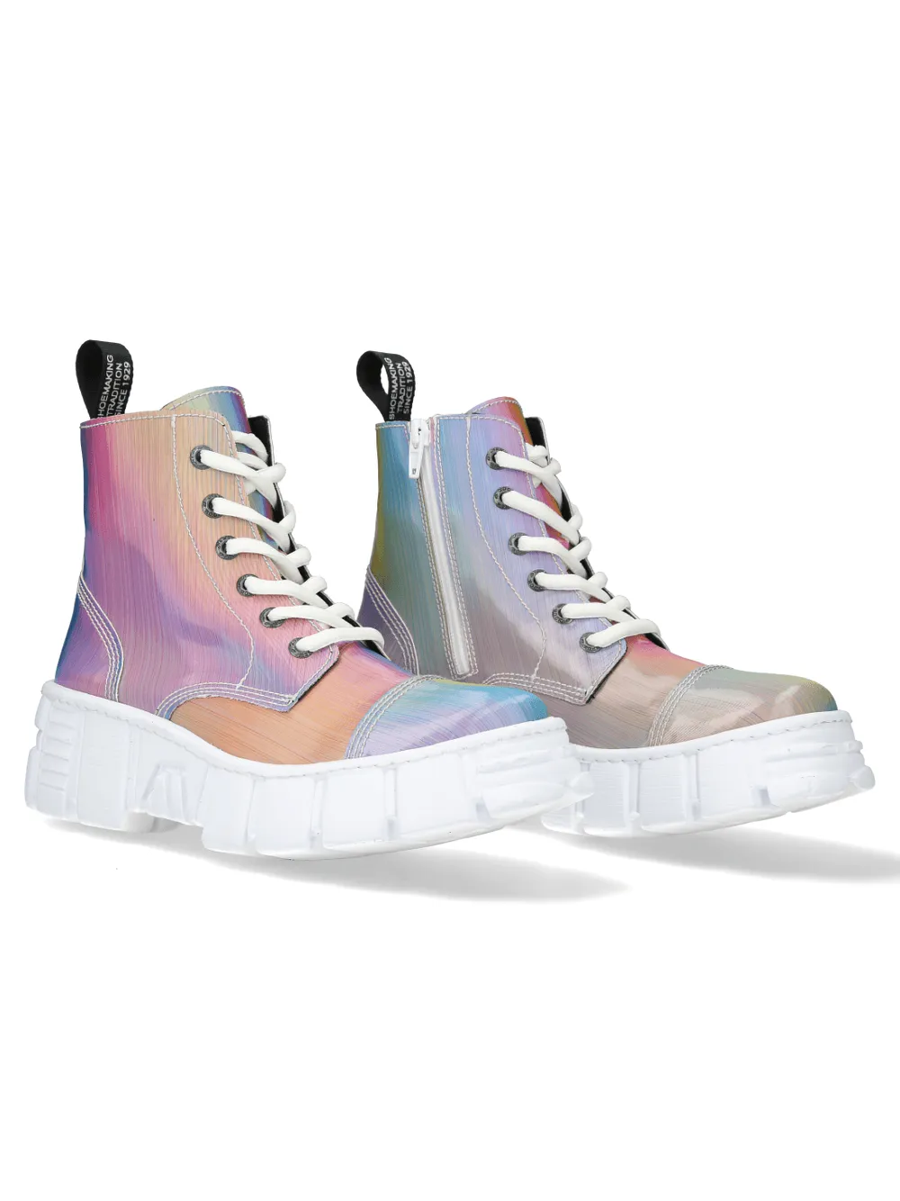 NEW ROCK Iridescent Rainbow Ankle Boots with Laces