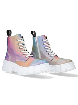 NEW ROCK Iridescent Rainbow Ankle Boots with Laces