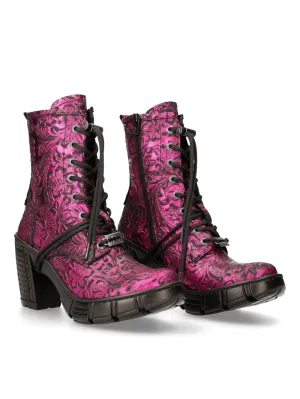 NEW ROCK Pink Gothic Print Lace-Up Ankle Boots