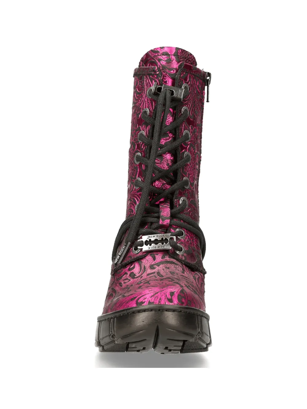 NEW ROCK Pink Gothic Print Lace-Up Ankle Boots