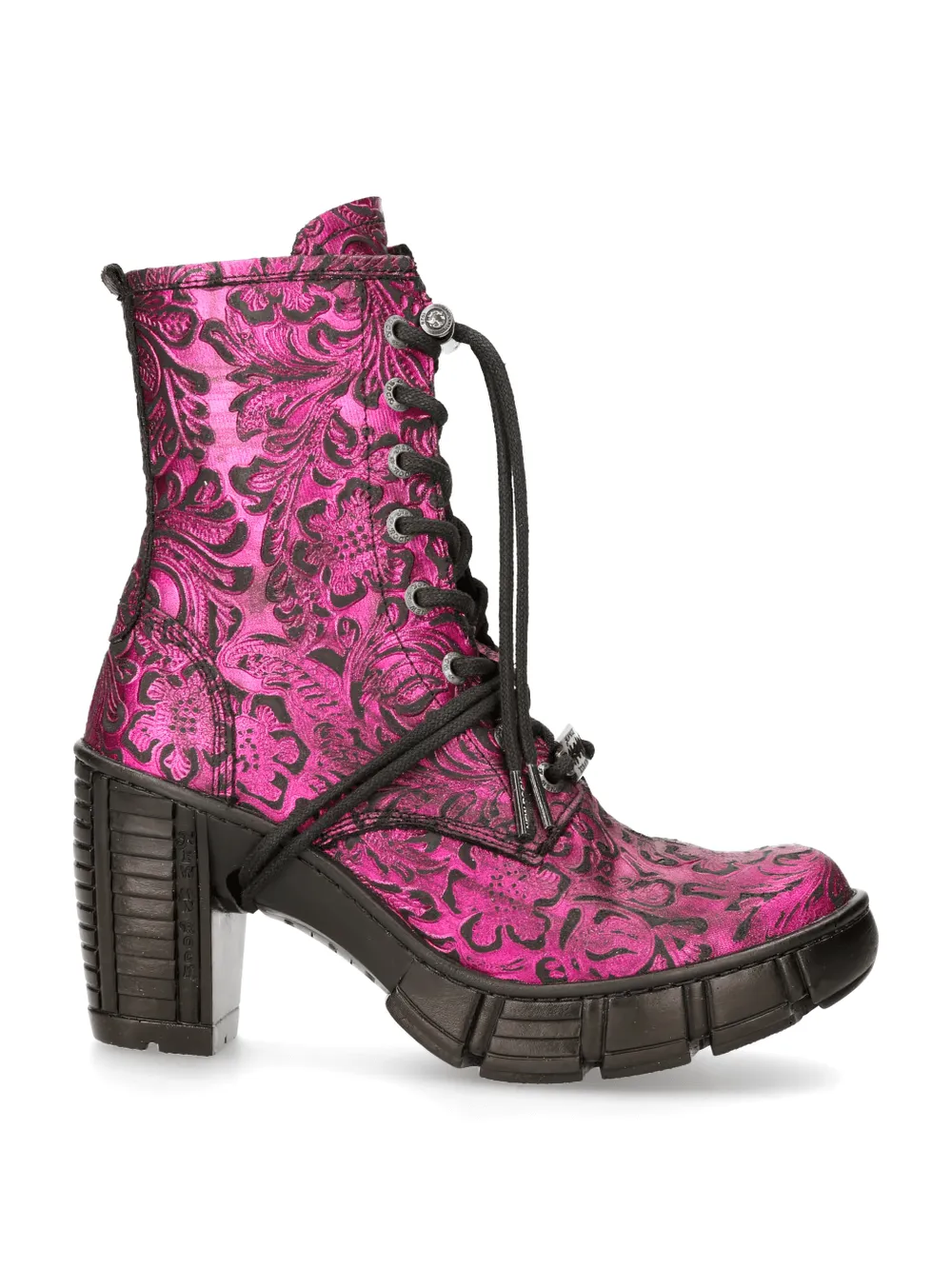 NEW ROCK Pink Gothic Print Lace-Up Ankle Boots