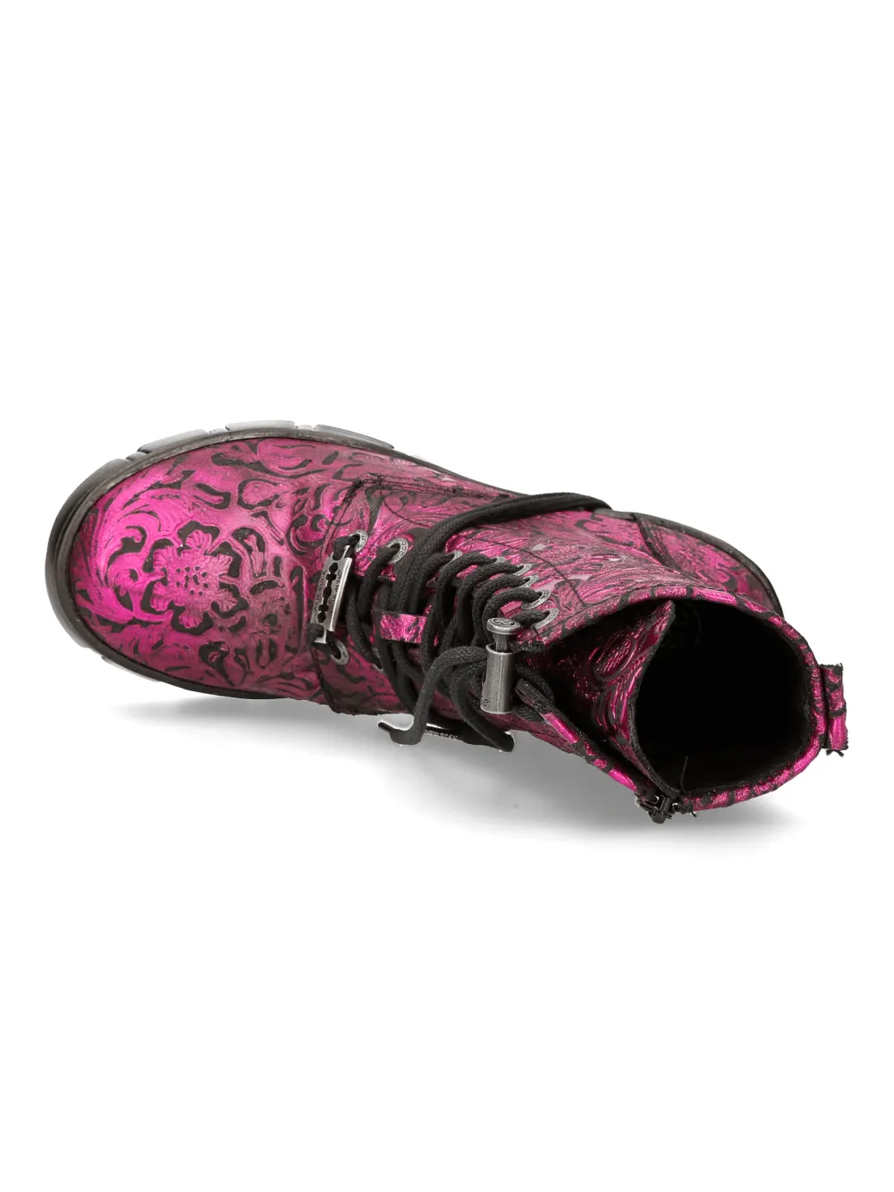 NEW ROCK Pink Gothic Print Lace-Up Ankle Boots