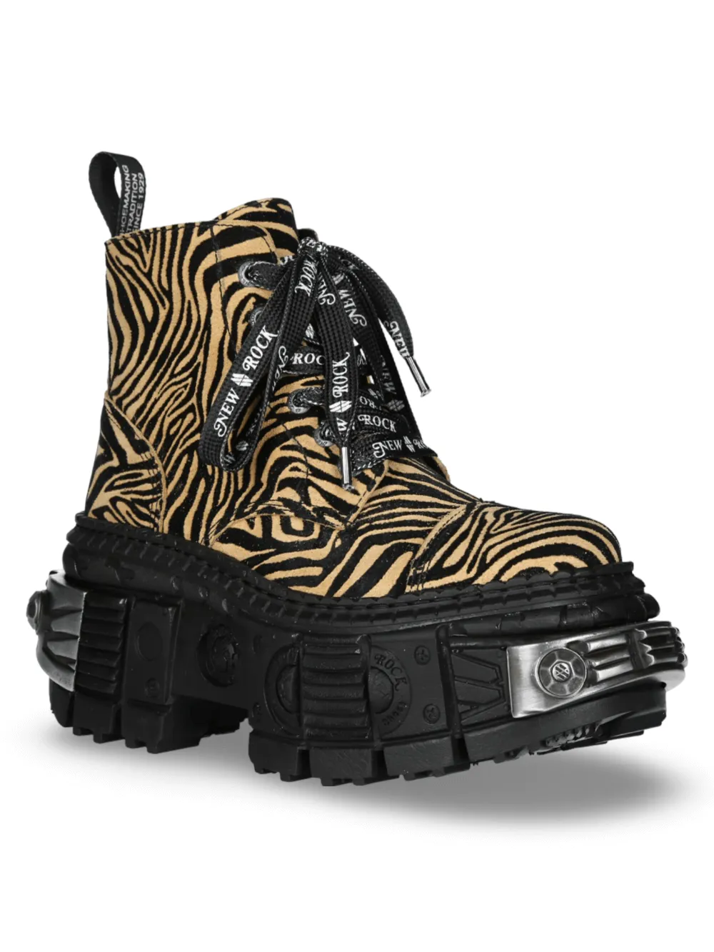 NEW ROCK Tiger Print Ankle Boots with Rugged Sole