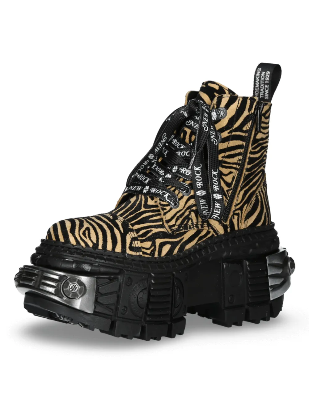 NEW ROCK Tiger Print Ankle Boots with Rugged Sole