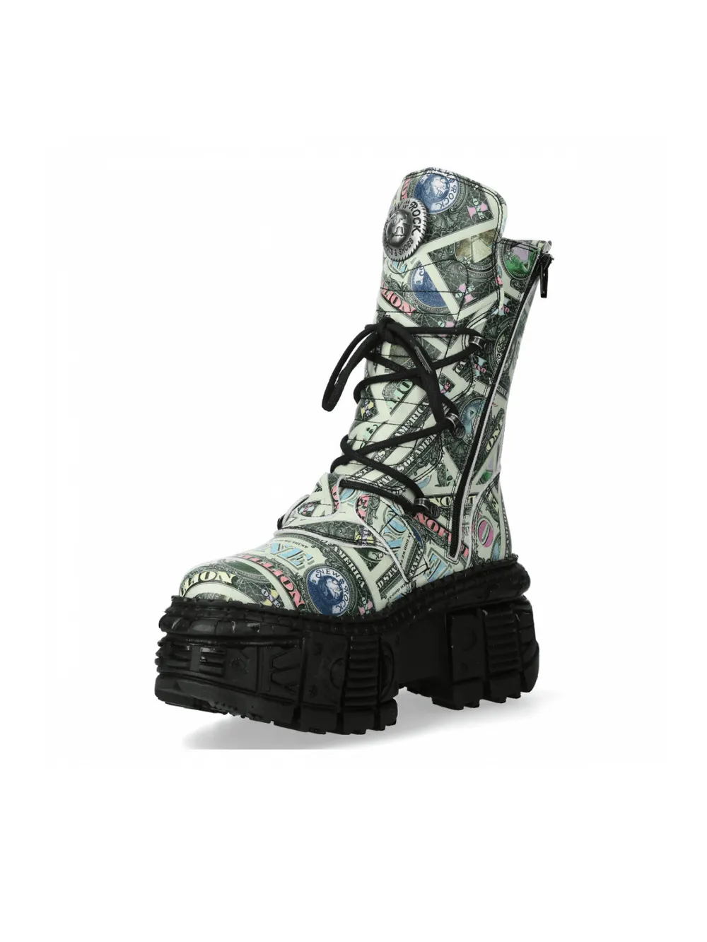 NEW ROCK Unisex Vibrant Money Print Punk Mid-Calf Boots