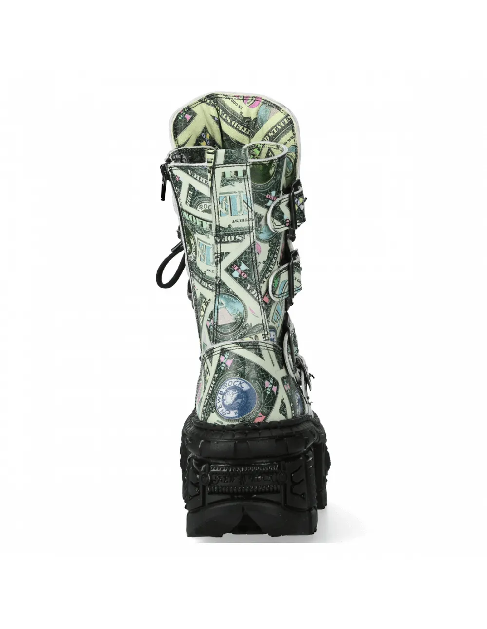 NEW ROCK Unisex Vibrant Money Print Punk Mid-Calf Boots