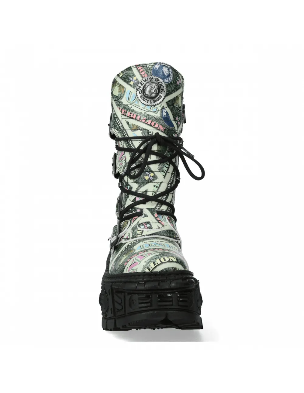 NEW ROCK Unisex Vibrant Money Print Punk Mid-Calf Boots