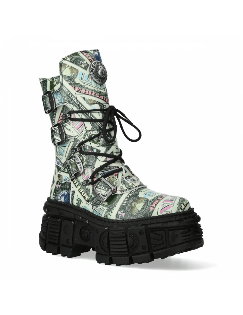 NEW ROCK Unisex Vibrant Money Print Punk Mid-Calf Boots
