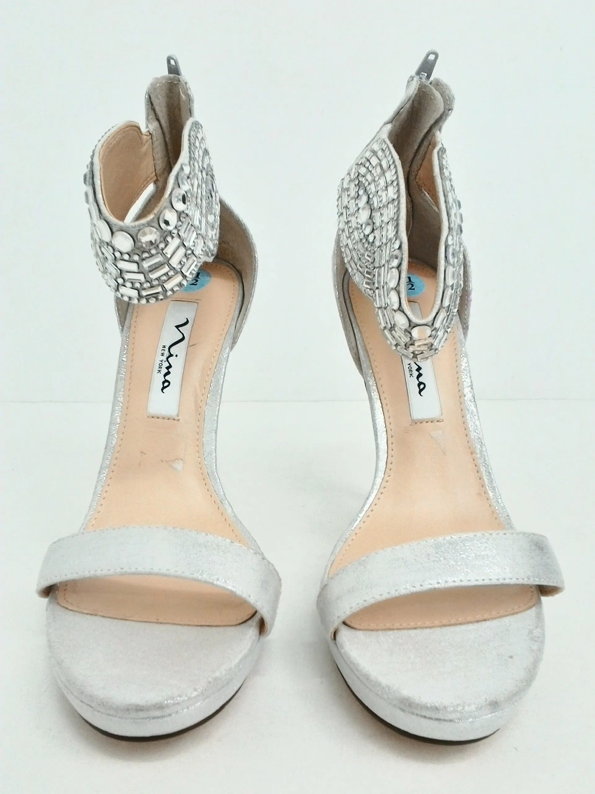 Nina New York Women's Silver Heeled Sandals Size 7.5 M