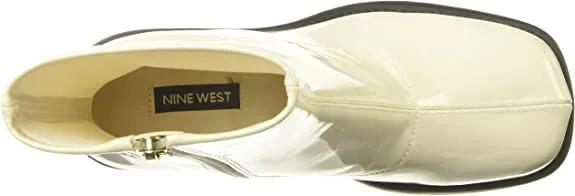 Nine West Gerri Cream Patent Chunky Block Heel Squared Toe Ankle Platform Boots