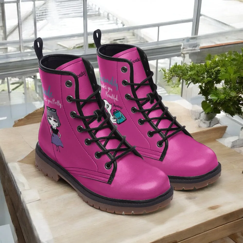 Pink Cartoon Character Combat Boots (Hot Pink｜Barbie Pink| Fantasy boots| Fashion Colorful boots For Women｜80s boots| Girls| Y2k boots