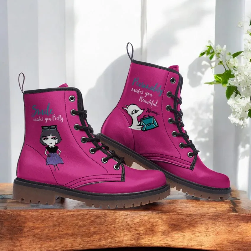 Pink Cartoon Character Combat Boots (Hot Pink｜Barbie Pink| Fantasy boots| Fashion Colorful boots For Women｜80s boots| Girls| Y2k boots