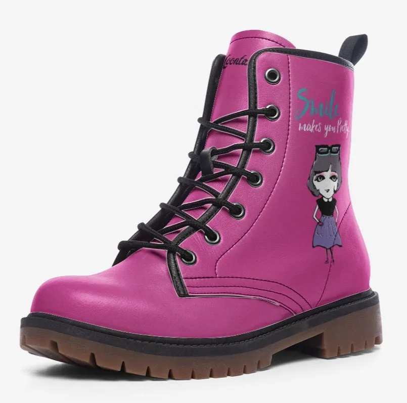 Pink Cartoon Character Combat Boots (Hot Pink｜Barbie Pink| Fantasy boots| Fashion Colorful boots For Women｜80s boots| Girls| Y2k boots