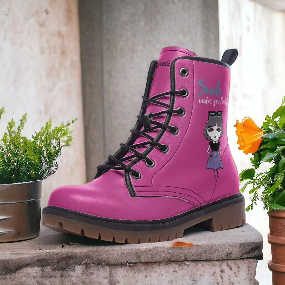 Pink Cartoon Character Combat Boots (Hot Pink｜Barbie Pink| Fantasy boots| Fashion Colorful boots For Women｜80s boots| Girls| Y2k boots