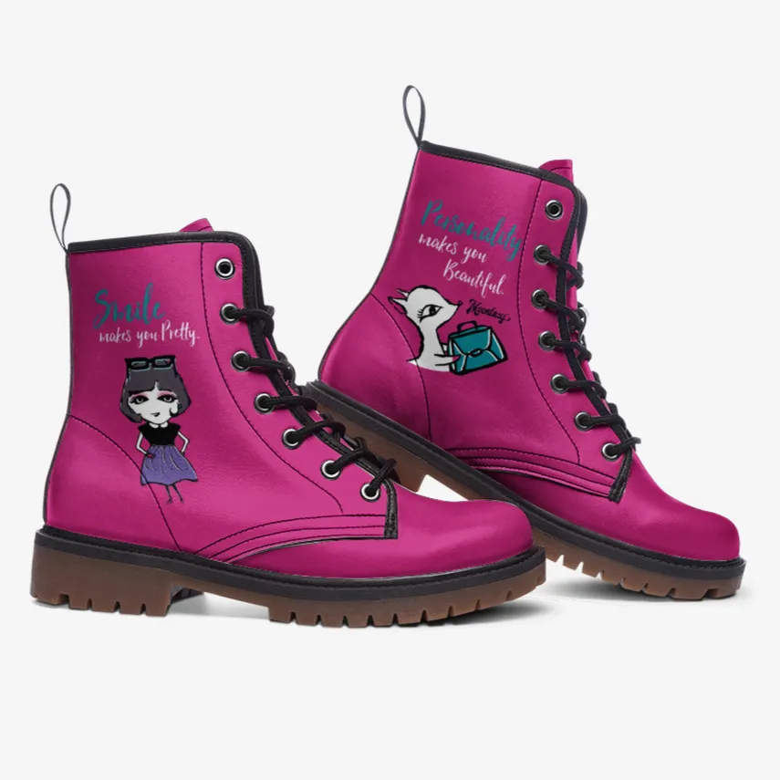 Pink Cartoon Character Combat Boots (Hot Pink｜Barbie Pink| Fantasy boots| Fashion Colorful boots For Women｜80s boots| Girls| Y2k boots