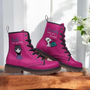 Pink Cartoon Character Combat Boots (Hot Pink｜Barbie Pink| Fantasy boots| Fashion Colorful boots For Women｜80s boots| Girls| Y2k boots