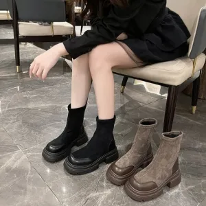 Platform Faux Suede Short Boots