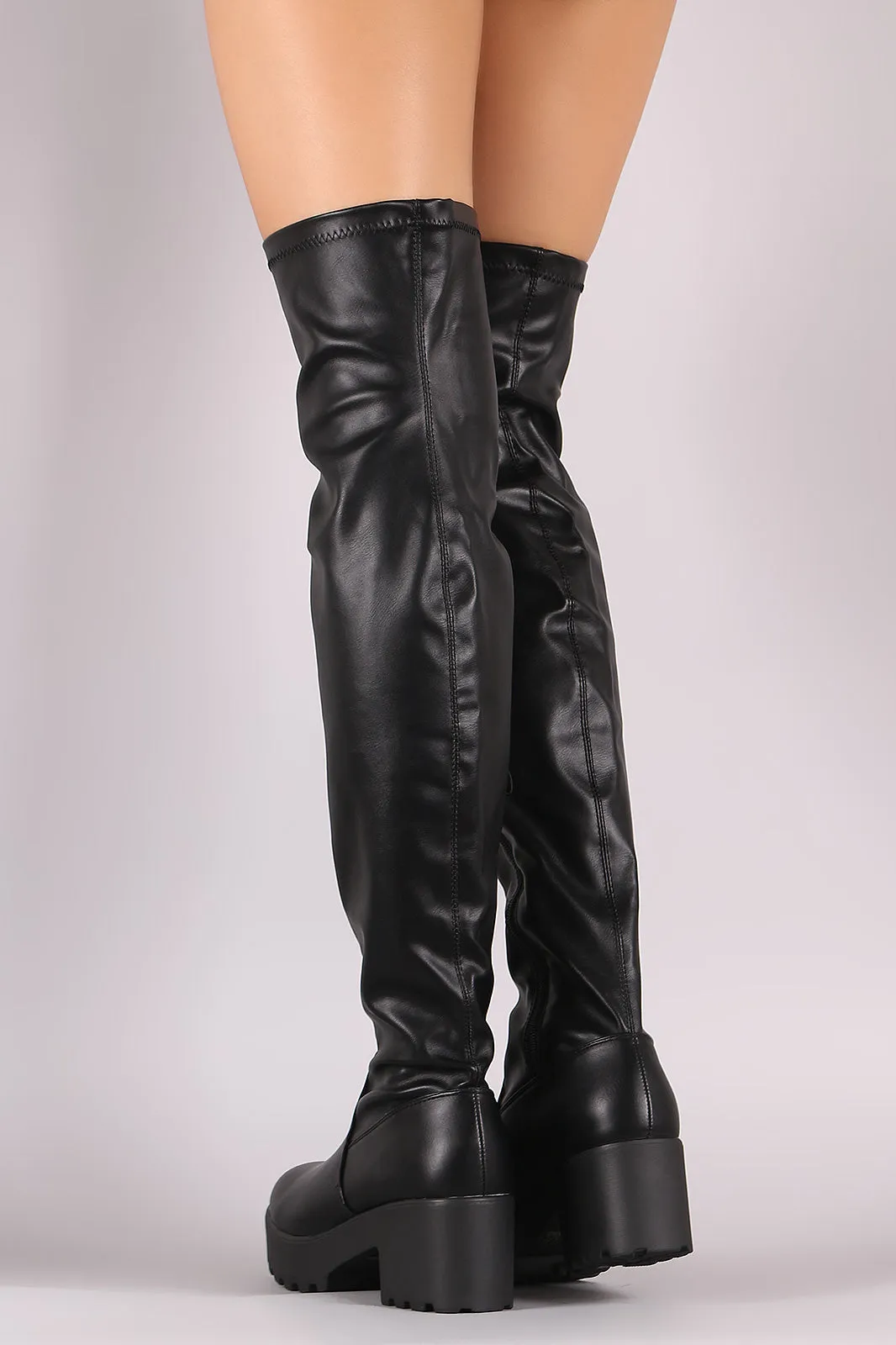 Platform Lug Sole Vegan Leather Over-The-Knee Boots