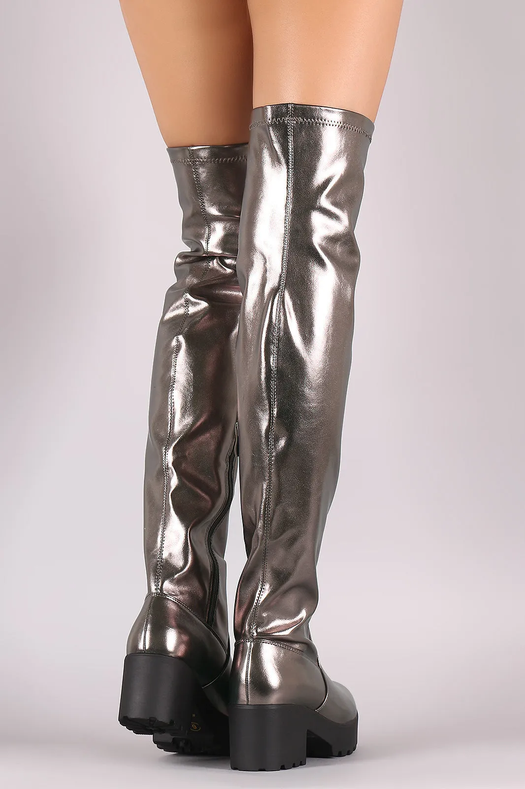 Platform Lug Sole Vegan Leather Over-The-Knee Boots
