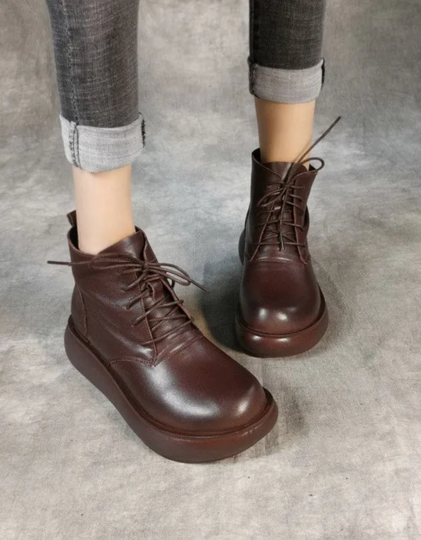 Plush Round Head Lace-up Retro Platform Boots