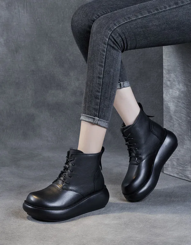 Plush Round Head Lace-up Retro Platform Boots
