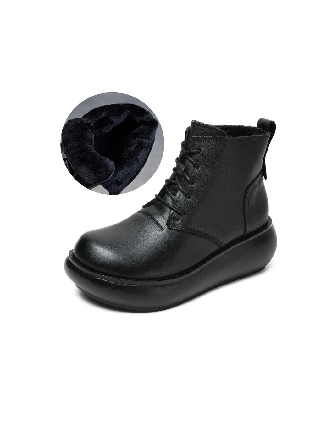 Plush Round Head Lace-up Retro Platform Boots