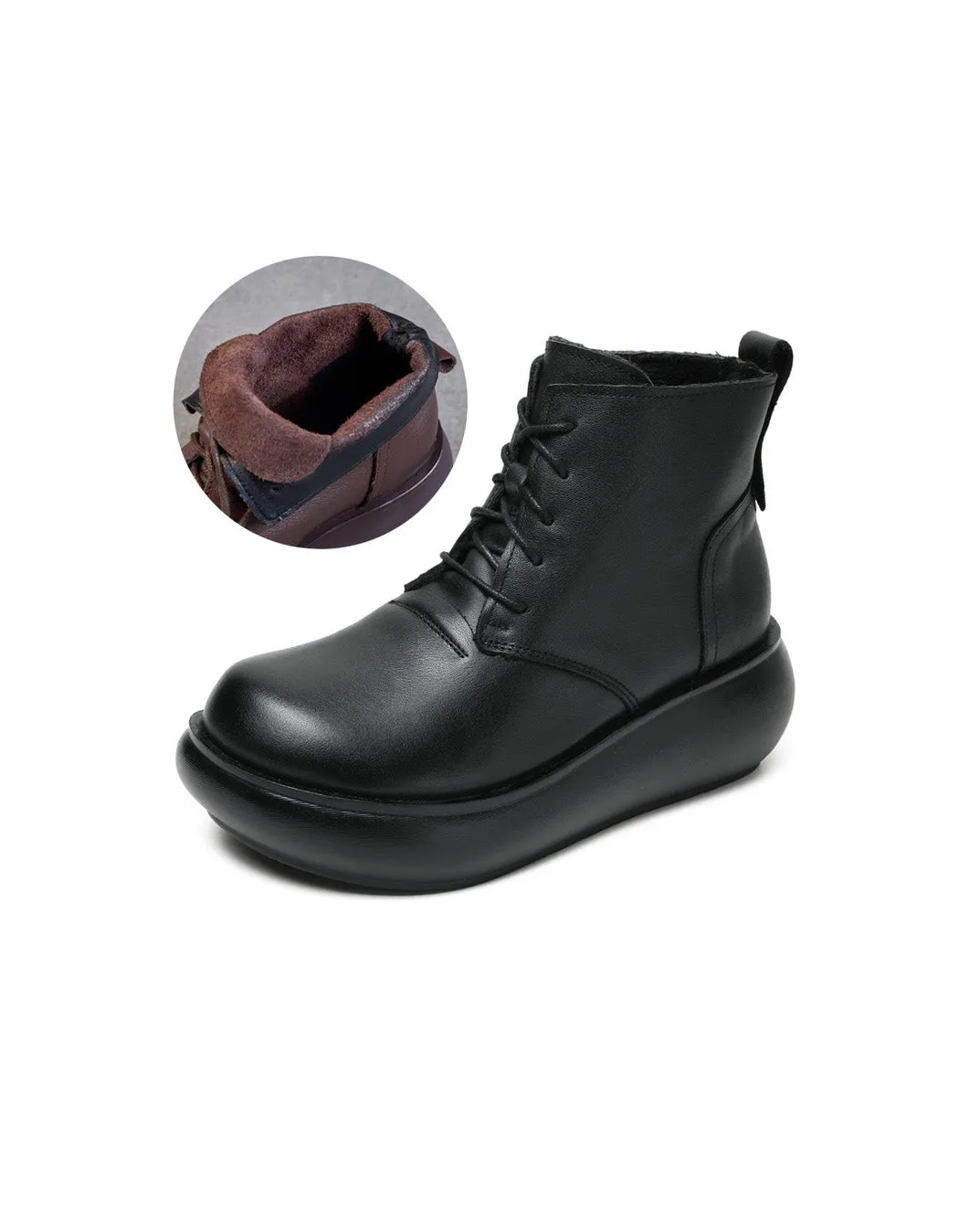 Plush Round Head Lace-up Retro Platform Boots