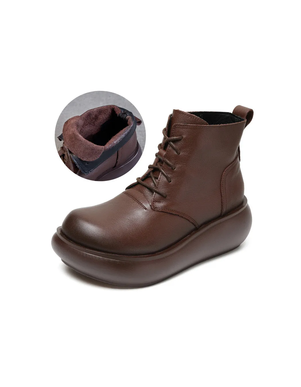 Plush Round Head Lace-up Retro Platform Boots