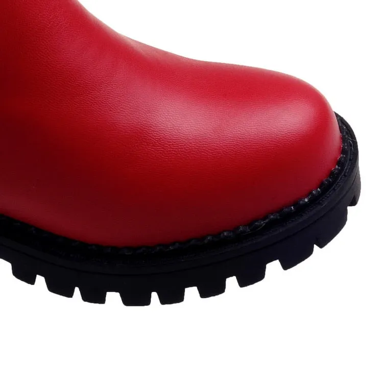 PU Leather Over The Knee Platform Riding Boots w/ Button Rivet Trim Womens Shoes