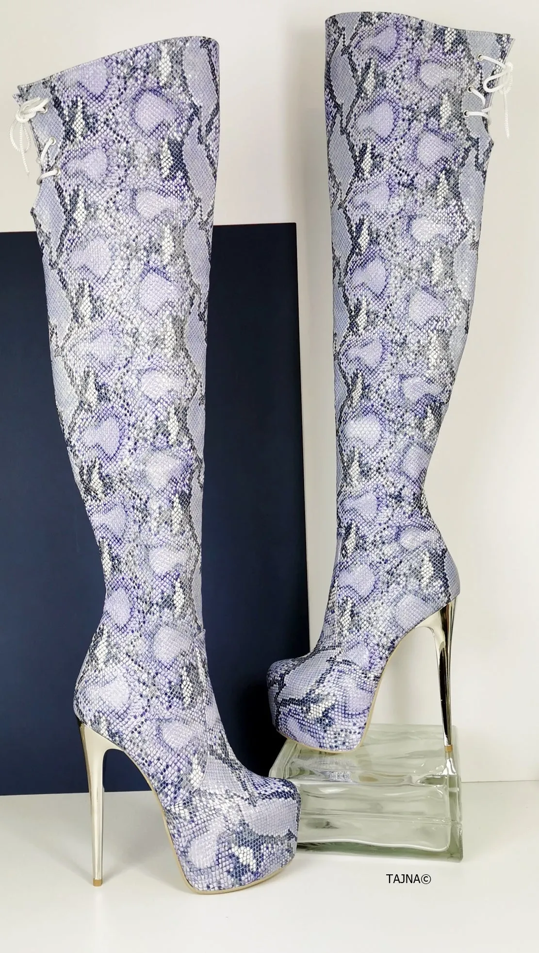 Purple Snake Skin Print Platform Boots