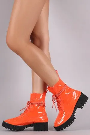 PVC Lug Sole Lace-Up Platform Boots