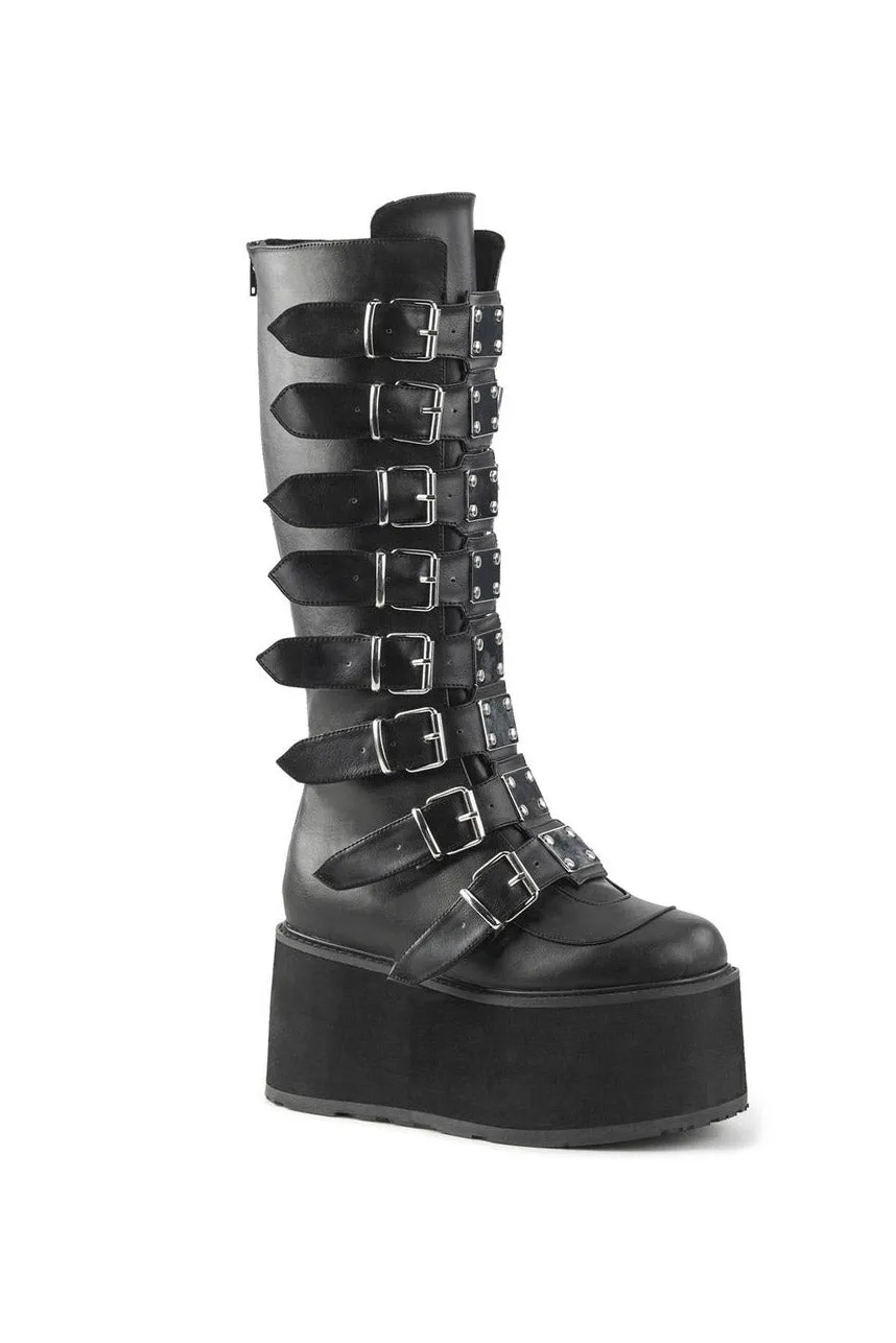Queen of the DAMNED-318 Boots [Black Vegan Leather]