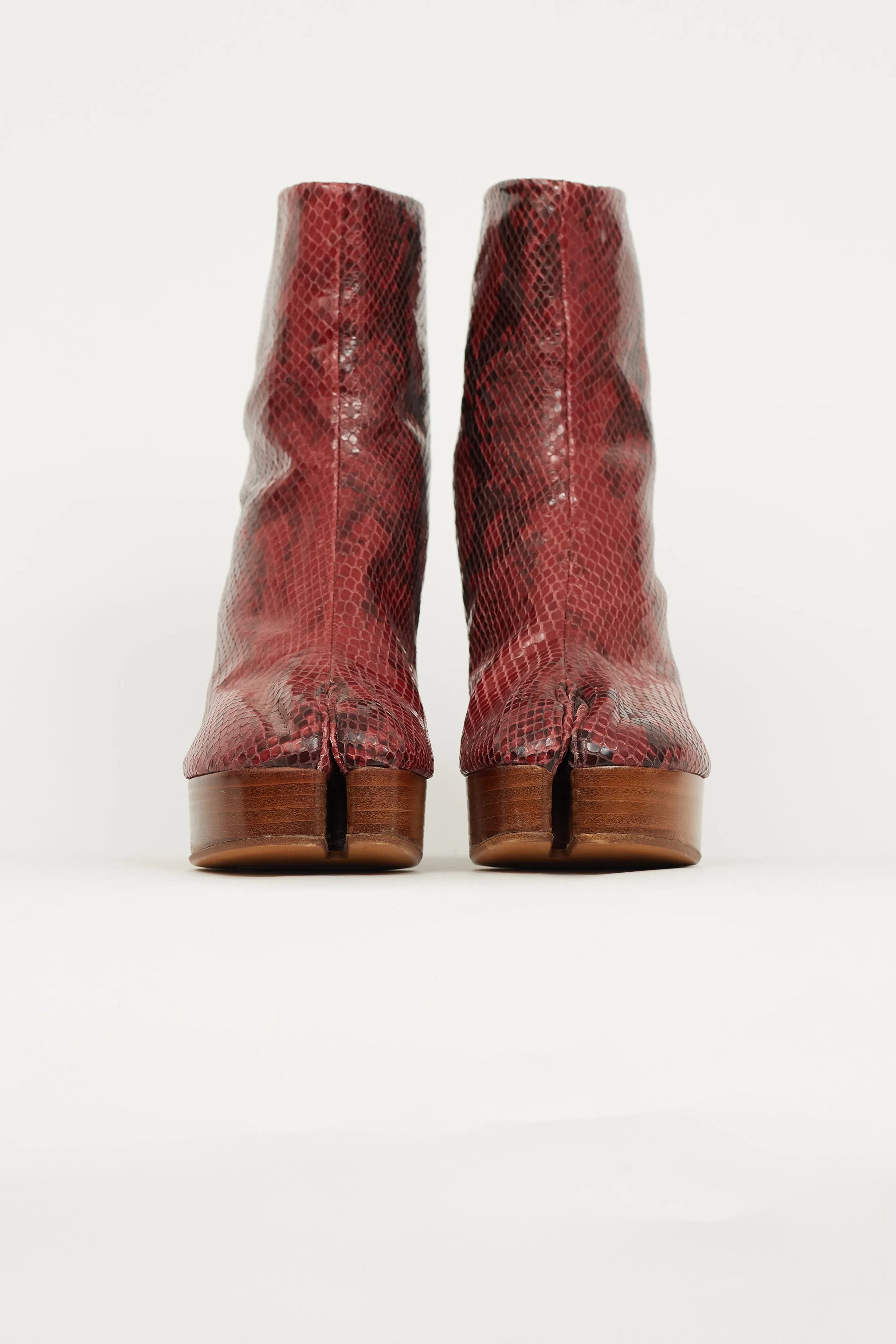 Red & Black Textured Platform Tabi Boot